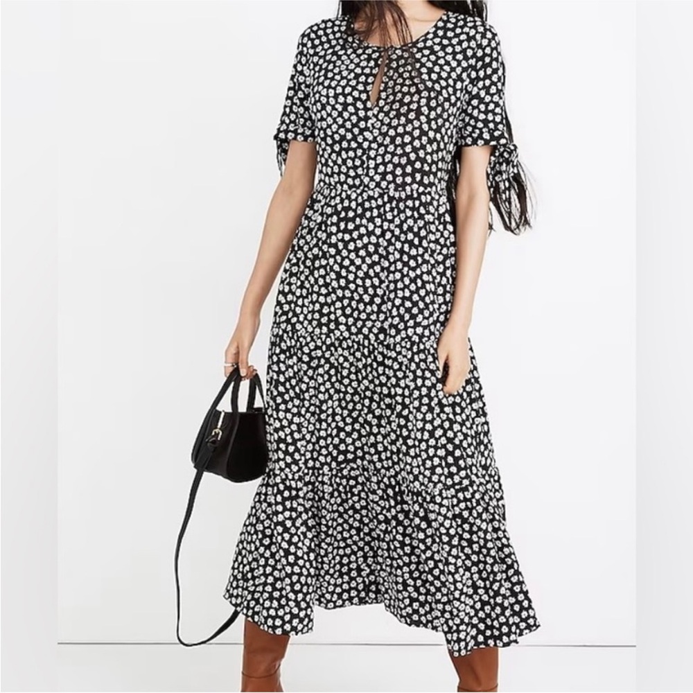 Madewell Black and White Floral Midi Dress